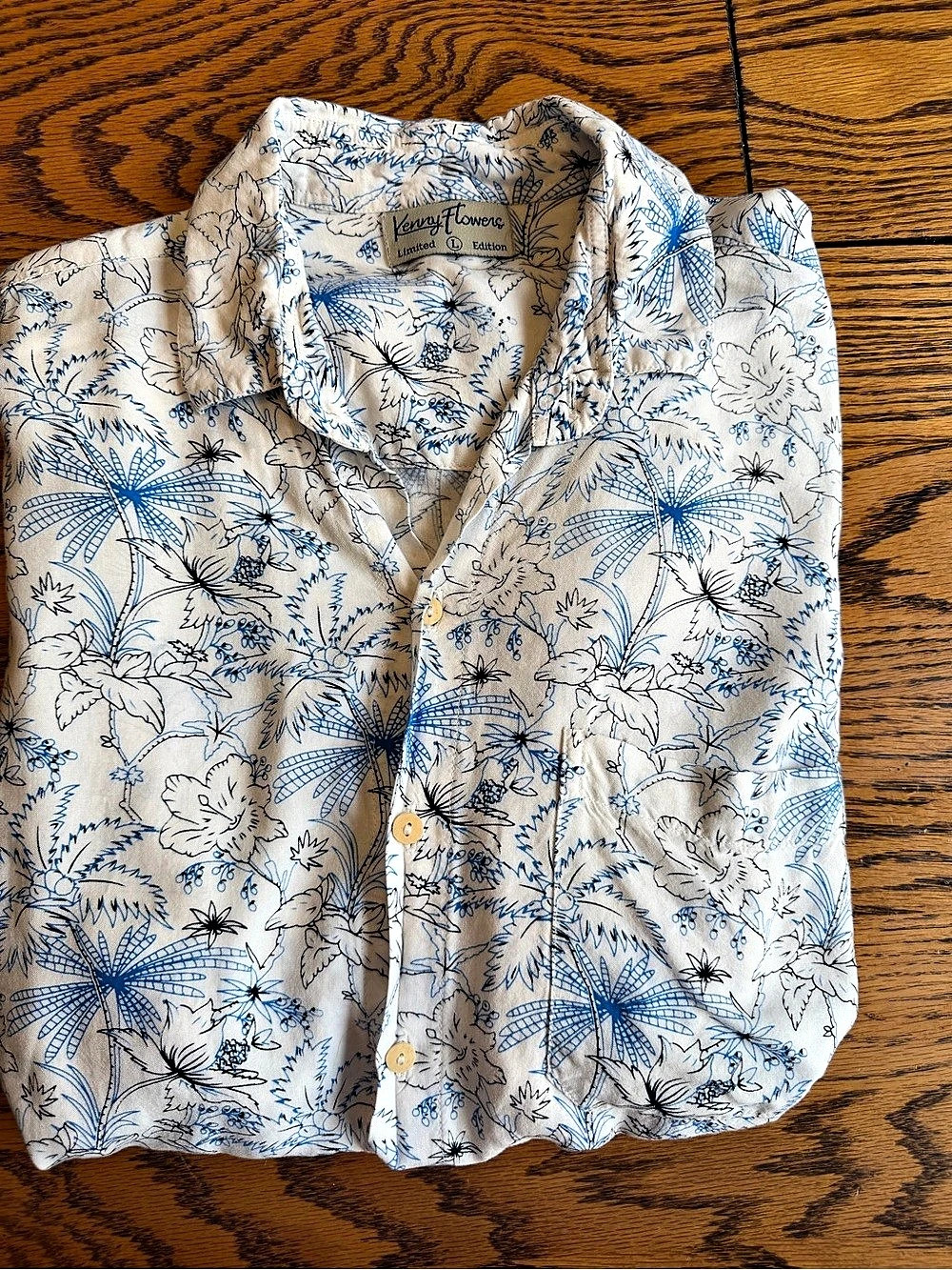 Kenny Flowers Limited Edition Floral Button Down White & Blue Large
